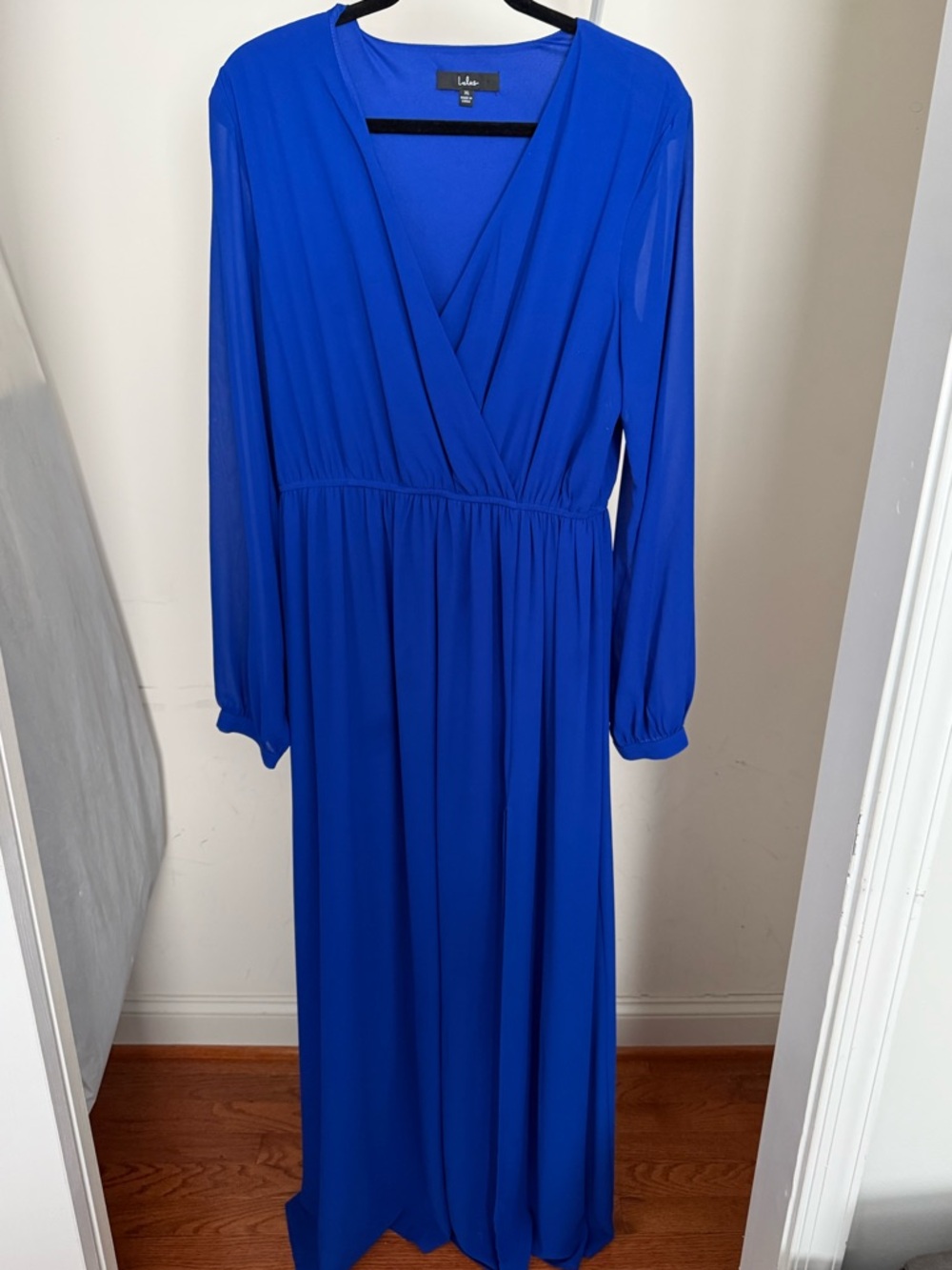 Lulu's Cobalt Blue Long Sleeve Wrap Maxi Dress